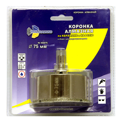 Коронка алмазная Trio Diamond по керамике и кафелю 75 мм с центрирующим сверлом Коронка алмазная Trio Diamond по керамике и кафелю 75 мм с центрирующим сверлом в Тул-ките