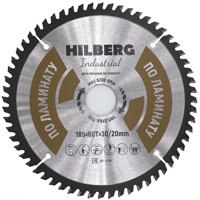 Диск пильный по ламинату TD Hilberg Industrial 185x30/20x60T Диск пильный по ламинату TD Hilberg Industrial 185x30/20x60T