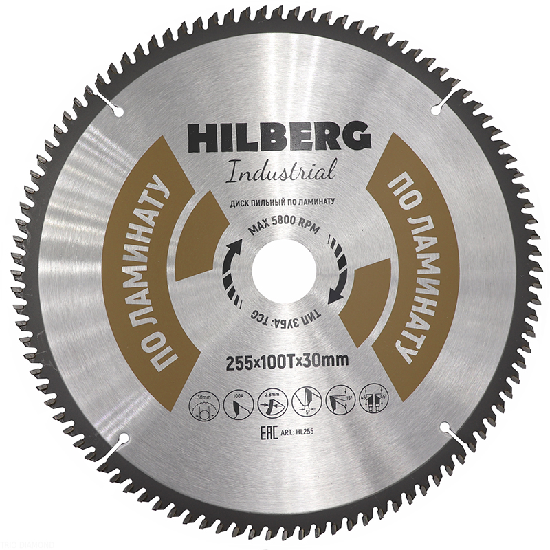 Диск пильный по ламинату TD Hilberg Industrial 255x30x100T Диск пильный по ламинату TD Hilberg Industrial 255x30x100T