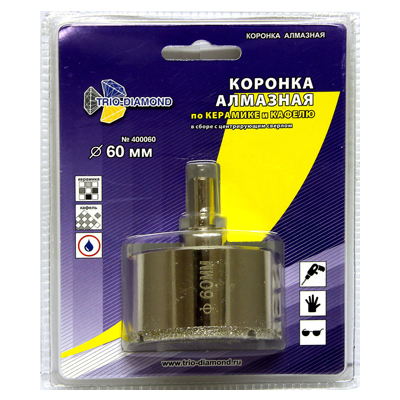 Коронка алмазная Trio Diamond по керамике и кафелю 60 мм с центрирующим сверлом Коронка алмазная Trio Diamond по керамике и кафелю 60 мм с центрирующим сверлом в Тул-ките