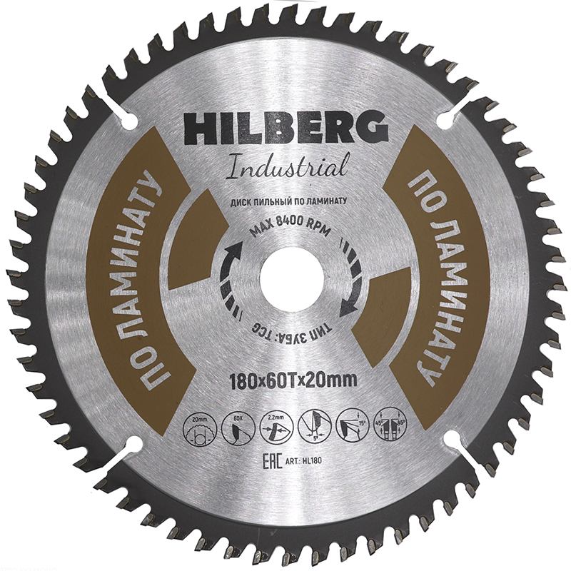 Диск пильный по ламинату TD Hilberg Industrial 180x20x60T Диск пильный по ламинату TD Hilberg Industrial 180x20x60T