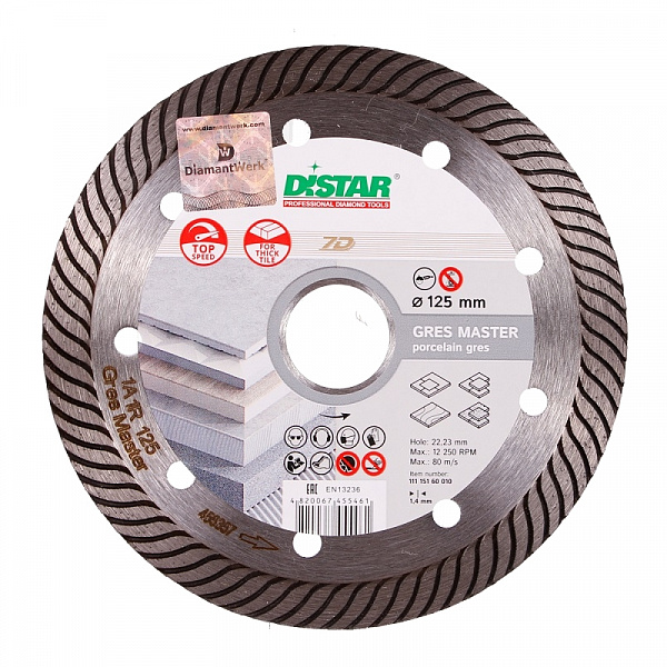 Диск алмазный Distar 1A1R 125x1,4x10x22,23 Gres Master Диск алмазный Distar 1A1R 125x1,4x10x22,23 Gres Master